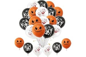 TOMARIO Juego de 50 globos decorativos para Halloween, globos negros, naranjas y blancos, Feliz Halloween, fantasma, globos de látex reutilizables para la decoración de la fiesta de Haloween All Hallows' Day