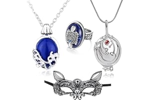 HJYZY 4 Stück Vampire Diaries Schmuck Daywalking Katherine Sapphire Elena Gilbert Eröffnung Eisenkraut Medaillon Halskette Damon Wappen Ring Spitze Augenmaske Gothic Maskerade Gesichtsmasken