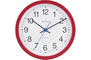 Acctim Bromham Non Ticking Sweep Seconds Hand Wall Clock 20cm Diameter (Red)