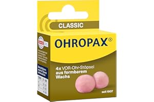 ‎OHROPAX OHROPAX Classic Ohrstöpsel – VOR-Ohr-Stöpsel zum Schutz vor Lärm, Nässe und Wind – aus formbarem, anschmiegsamen Wachs – bequem und für alle Ohren geeignet – Schalldämmwert SNR 21 dB – 4 Stück