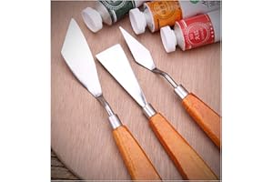 Wenlai 3 Stück Malmesser Edelstahl Ölmalzubehör Farbmischset, Palettenmesser mit Holzgriff für Aquarell Öl Acrylmalerei, Rostfreiem Stahl Farbe Spachtel Kit(Sonnenuntergang Gelber Holzgriff/Silber)