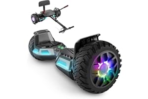 SISIGAD Scooter mit Sitzbefestigung, 8,5" Hoverboard Go Kart Combo mit bunten LED-Lichtern & Bluetooth, für Kinder Jungen Mädchen Erwachsene aller Altersstufen