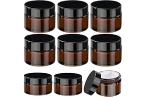 MAGISEL Vasetti Vetro Ambrato, Contenitori per Creme, 6 Pezzi 50ml+2 Pezzi 20ml Barattolo Cosmetico, Barattoli vuoti in vetro ambra, Vasetto per Crema in Vetro con coperchio e fodera