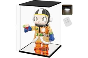 Nonemey Vitrine Acrylique Transparente avec Lumière Télécommandée pour 400% Pop Mart, Boîte d'organisation Vitrine pour Modèles Anti-poussière, Boite Vitrine pour Collection (Noir, 25*25*35 cm)