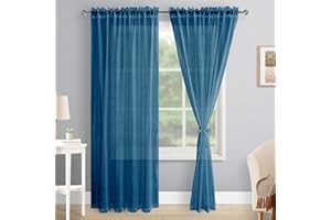 DWCN Sheer - Tenda in voile trasparente, con passante, 2 pezzi, per soggiorno, camera da letto, borsa per rod, blu scuro, 260 x 140 (altezza x larghezza)