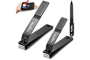 ULAXIM Set de 3 pièces Coupe-Ongles et Lime Ongle Professionnel en Acier Inoxydable Main et Pieds – Coffret avec étui. Convient pour les Ongles durs et Faux Ongles(A)