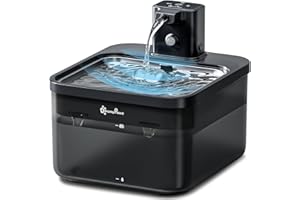 DownyPaws Fontaine à Eau sans Fil, à Pile 4000mAh, Détecteur de Mouvement, sans Électricité avec Plateau en Acier Inoxydable, Noir