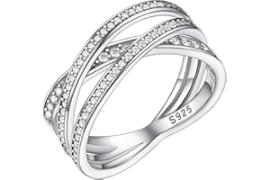 PROSILVER Bague Femme en Argent 925, Alliance à Paillettes, Bague 3 Anneaux Entrelacés Plein de Zircon Cubique, Taille 52/54/57/59/62/64/67