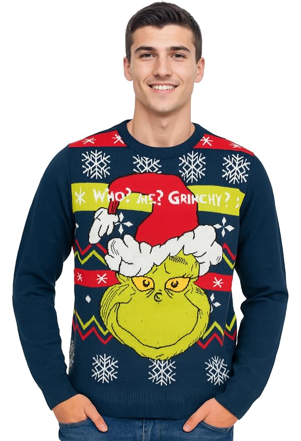 Pull Noël Grinch - 100% Acrylique, Maille Épaisse Unisexe - Taille Famille P à 4XL | Tenue Fêtes Chaud