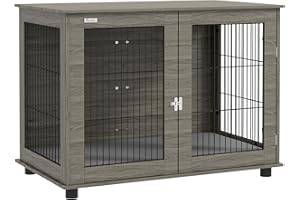PawHut Cage pour Chien intérieur, Table d'appoint, 100 x 60 x 73,5 cm, Niche pour Chiens jusqu'à 30 kg, avec Coussin déhoussable et Porte verrouillable, Assemblage Facile, Gris