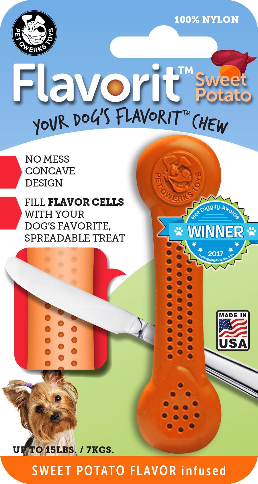 Pet Qwerks Flavorit -Sweet Potato Flavored Nylon Bone for Aggressive Chewers (Made in the USA)