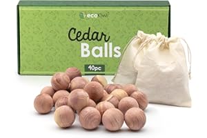 ecoKiwi Moth Balls 40 Pack - Cedarwood Moth Repellent - 100% Natural Cedar Balls Repellent for Wardrobes - Cedar Oil Anti Moth - Moth Treatment for House, Sandpaper & Cotton Bags