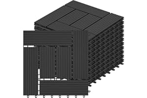 Laneetal WPC Fliesen 11er Set für 1 m², Balkonfliesen 30x30 cm, Terrassenfliesen Klicksystem, Klickfliesen Terrasse Balkon, Bodenfliesen Bodenbelag für außen, Anthrazit