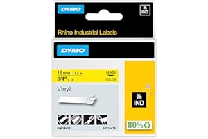 DYMO Rhino Étiquettes en vinyle industrielles | 19 mm x 5,5 m | autocollantes impression en noir sur fond jaune | pour étiqueteuses Rhino et LabelManager