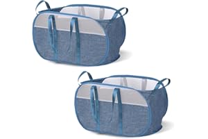 YOWMINA Lot de 2 Panier a Linge Pliable, Corbeilles à Linge Pliable Pop Up en Maille Filet avec Manipuler, Laundry Basket, Pop Up Bac à Linge Sale (Bleu)