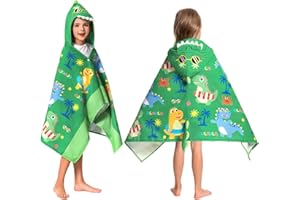 OLAOLA Badeponcho Kinder, Weich und Schnelltrocknendes Badetuch Poncho, Mikrofaser Handtuch mit Kapuze für Strand Schwimmen, Strandtuch für Mädchen Jungen 3-12 Jahre Alt (Strand Dinosaurier)