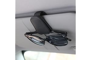 KIWEN Sunglasses Holders for Car Sun Visor, Magnetic Leather Glasses Eyeglass Hanger Clip for Car, Ticket Card Clip Eyeglasses Mount, Car Visor Accessories(Black)
