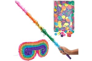 BLUE PANDA Pinata Stick and Blindfold Set Including 76 cm Rainbow Pinata Bat, Blindfold, Round Confetti