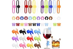 LERANXIN 48 Pièces Marque Verre a Pied, Silicone Coloré Marqueur de Verre, 4 Formes Marque-Verres, Réutilisable, pour Mariages, Bars, Anniversaires