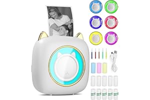 heuchaey Mini Impresora Térmica para Movil, con LED de 7 Colores, Impresora Portátil Inalámbrico Bluetooth para Teléfono Android iOS, para Fotos, Nota, Lista