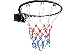 45 cm basketkorgsring stabil med dubbel fjäder och nät för golv- och väggmontering, stål-basketkorg för inomhus- och utomhusb