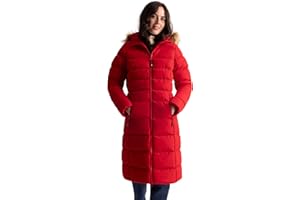 Trespass Women's Padded Jacket Audible - Waterproof, Faux Fur Trim, 2 Zip Pockets, Grown on Hood, Two Way Front Zipper, Longer Length, Badge Detail on Sleeve