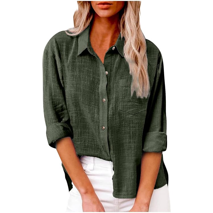 Camicette Di Lino Di Cotone Femminile: Camicie Con Abbottonati Casual Di Oversize S 5xl Autunno Solido Casualmente Da 10,31 € | DHgate