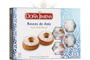 Doña Jimena - Estuche de Roscos de Anís, Elaborados de Forma Tradicional, Típico Dulce Navideño, Rosquillas de Calidad Suprema, Estuche de Roscos de Anís Artesanales, Almendra, 250 Gramos