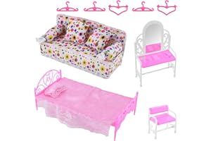 Felenny 8 Stück Prinzessin Möbel Zubehör Kommode Set + Sofa Set + Bett Set + Kleiderbügel für Schlafzimmer Barbie Puppe