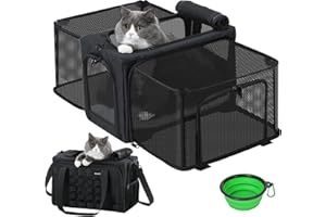 Pecute Trasportino per Gatti Espandibile, Morbido e Approvato dalle Compagnie Aeree, Borsa Traspirante per Animali Fino a 5kg/12lbs, Pieghevole per Viaggi, Campegio, Outdoor, Grigio Scuro