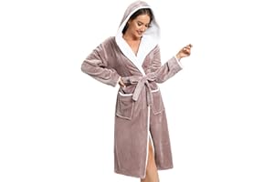 Vislivin Bademantel Damen mit Kapuze Flauschig Bademantel Lang Warm Morgenmantel Fleece Robe Women