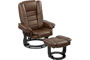 HOMCOM Recliner Chair With footstool, Recliner Armchair up to 130kg Weight Capacity, 135° Reclining Swivel Sofa Chair, PU Leather Ergonomic Couch Bed with Swivel Wood Base for Living Room, Dark Brown