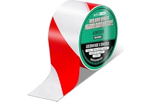 BufulCode Red & White Adhesive Barrier Tape – 1 Roll | 50mm x 35m (2" x 115ft) | Strong Adhesion to Any Surface – Waterproof, High-Visibility Safety & Hazard Tape for Construction, Crowd Control