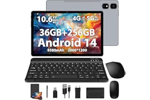 TIGERFU Tablet Android 14, Tablet 10.6 Pollici con Tastiera e Custodia, RAM 36GB+ROM 256GB (TF 2TB), SIM Slot 4G LTE+5G WiFi, 2.0GHz Octa-Core, 8MP+13MP, 9580mAh, BT5.0, 2000 * 1200 IPS, GPS - Grigio