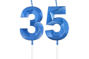 MCISKIN Candele blu reale per 35° compleanno, candela 3D numero 35 per torta, decorazioni per 35° compleanno per donne uomini, candele decorazioni blu Torta Topper per feste Suppie
