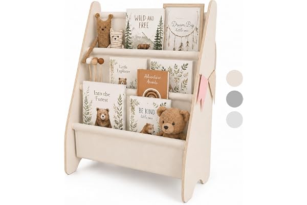 MAMOI® bokhylla för barn, boklåda för barnrum, vägghylla, barnhylla, barnbokhylla, bokbänk av trä, barnmöbler för litet barn, förvaring Montessori