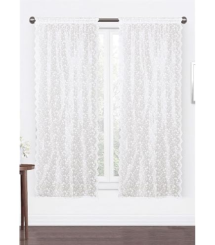 Home Tresor - Coppia Tende a Vetro | Tendine Soggiorno 2 pezzi, Cucina, Cameretta | Tendine Corte e Lunghe | Mod. Ary (60 x 150 cm., Fiori Bianchi
