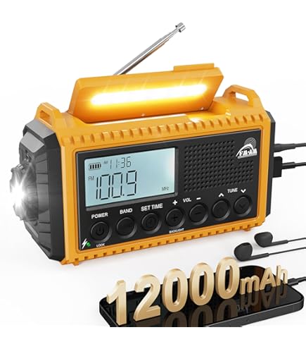 Portable Dynamo Survival Radio, PRUNUS J-369 AM/FM Battery Radio with 3000mAh Power Bank/SOS Alarm/Flashlight/Solar Panel, Speakers, Ourdoor, Emergency (Green