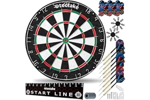 tectake® Jeu de fléchettes standard, Cible flechette en sisal, 9 fléchettes Pointe métal, 21 ailettes, 16 protège ailettes, Taille fléchette, Matériel de montage, Ligne de départ, Jeu de flechette Pro