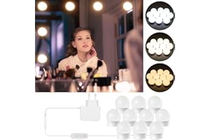 GPATIO Miroir Coiffeuse Lampe, 3 Couleurs et 10 Luminosité lumiere coiffeuse, Hollywood led miroir coiffeuse, 10 Ampoules pour Coiffeuse Maquillage, Espacement réglable Lumière de Miroir