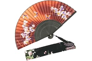 OMyTea "Orchis" chinesischer / japanischer Seiden-Handfächer für Damen, mit Bambusrahmen und einer Schutzhülle aus Stoff, Textil, WZS-23