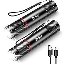 Blukar Torche LED 500000 Lumens - Super Lumineuse Avec Mise Au Point Réglable - Rechargeable