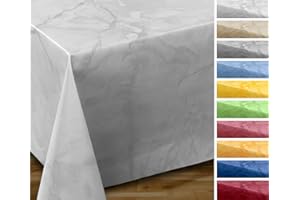 ‎BEAUTEX Wachstuchtischdecke abwischbar, OVAL RUND ECKIG, fleckenabweisende Gartentischdecke Marmorstein, zuschneidbare Wachstuch Tischdecke (Eckig 140x220 cm, Weiß)