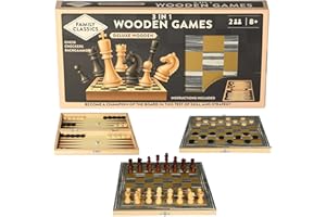 NAVOYS 3 in 1 Folding Wooden Board Game Set - Full Size Chess Board, Checkers Draughts, Backgammon, Portable Travel Game Set, Interior Storage Wood Box, For Kids and Adults Educational Play, For Beginners,