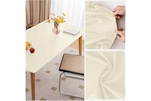 ADTEMP Nappe de Table en Cuir avec Bord Élastique Antidérapante, Nappe Rectangulaire Impermeable, Tapis de Protection en Simili Cuir pour Table Terrasse, Jardin, Manger, Basse, Extérieur(60x120cm,Milky White