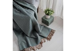 Linen & Cotton Koc wełniany, koc do mieszkania, Paryż z wzorem w romby, 100% czysta wełna z Nowej Zelandii, brązowy, niebieski, turkusowy (140 x 200 cm), narzuta na sofę, łóżko, wełna jagnięca