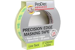 ProDec Advance 24mm (1 inch) x 50m Low Tack Precision Edge Multi Surface Painters Masking Tape for Razor Sharp Lines with No Paint Bleed For Indoor Painting and Decorating Compatible with All Paints