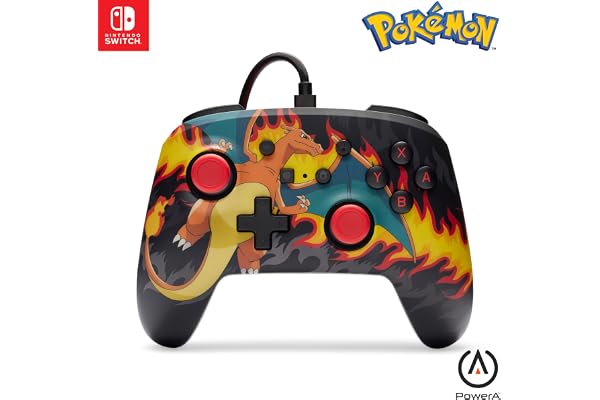 PowerA Manette filaire améliorée pour Nintendo Switch, modèle Switch OLED et Switch Lite, accessoire de jeu, manette de jeu, manette filaire, sous licence officielle -Pokemon; Charizard Firestorm