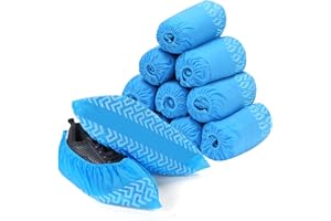 Shoe Covers Disposable 100 Pack (50 Pairs), Emitever Premium Non-Woven Fabric Boot Covers Non-Slip, Durable Boot & Shoes Cover for Indoor/Outdoor, Protects Carpets/Floors, One Size Fits All