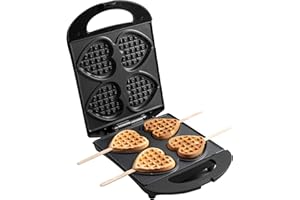 ‎BESTRON Bestron Waffeleisen für Herzwaffeln am Stiel, Waffelmaker mit Antihaftbeschichtung für Herzform-Waffeln, Herzwaffeleisen ideal für Kindergeburtstage, Ostern & Weihnachten, Farbe: Schwarz